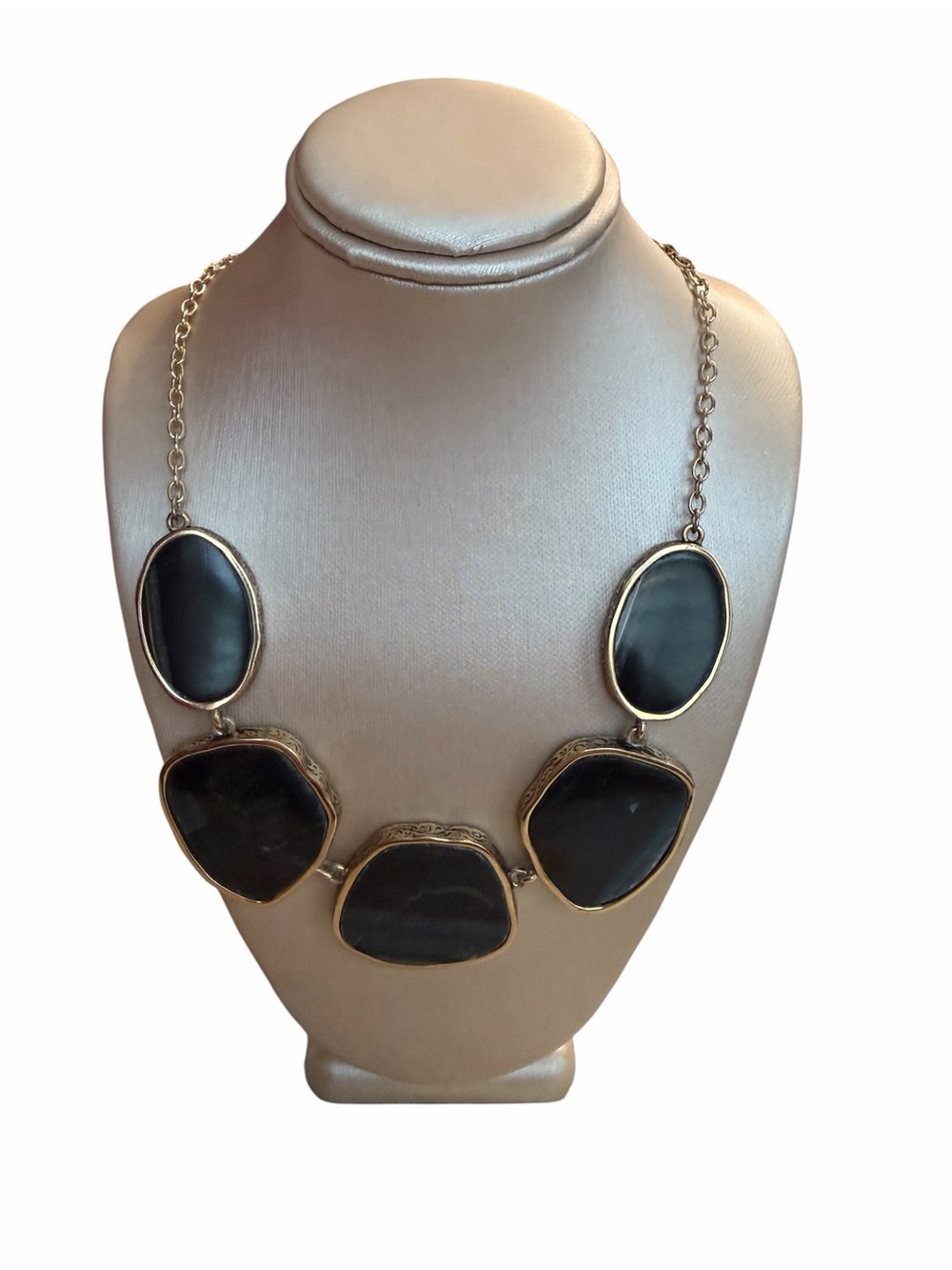 Gold-Tone Black Stone Statement Necklace - Women Jewelry